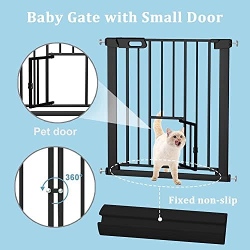 Baby Gate with Small Pet Door 29.5"-32.2" Inch Wide Black, Walk Through Dog Gate for Stairway Doorway Halway - Safety Child Gates Auto Close for The House — view 2
