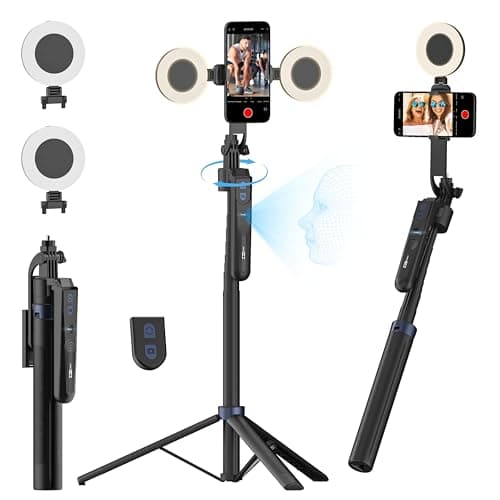 USKEYVISION Auto Face Tracking Tripod for Smartphones,70"Cell Phone Tripod w/LED Light,Selfie Stick for iPhone w/Remote Control,Phone Holder Video Recording for YouTube, TikTok Live-Streaming(UTK-02)