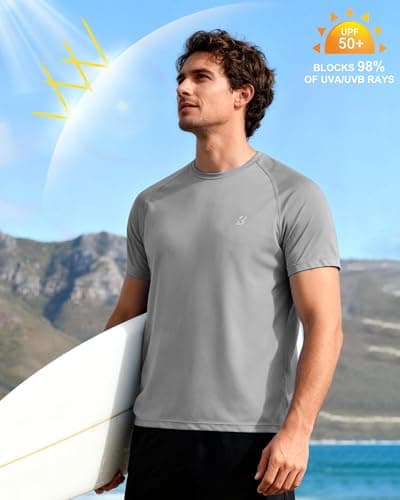 Roadbox Mens Sun Protection Swim Shirt, UPF 50+ Short Sleeve UV Rash Guard, Quick Dry Water T-Shirt for Surf Running Workout — view 2