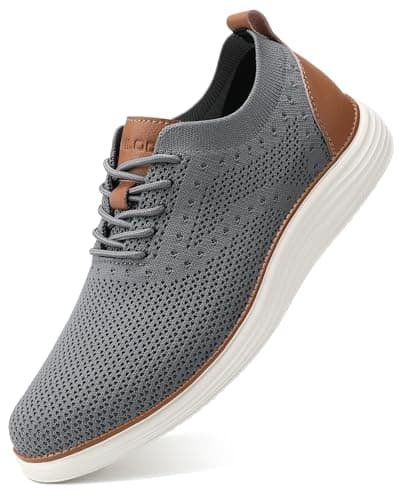 VILOCY Men's Casual Dress Sneakers Oxfords Business Mesh Breathable Walking Shoes Tennis Comfortable Fashion Office EU43 Grey