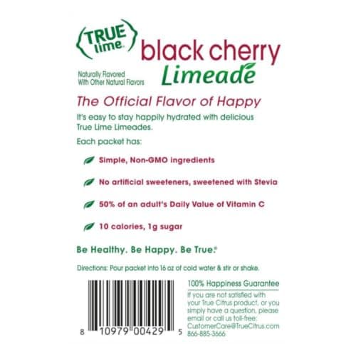 TRUE LIME Black Cherry Limeade Drink Mix (10 Packets) | Made from Real Limes | No Preservatives, No Artificial Sweeteners, Gluten Free | Water Flavor Packets & Water Enhancer with Stevia — view 8