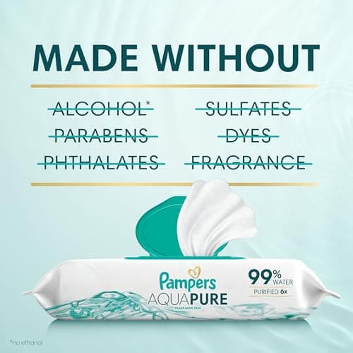 Pampers Aqua Pure Baby Wipes, 99% Water, Fragrance Free, Unscented, Water Based, Multi-Use, 672 Wipes Total (12X Flip-Top Packs) [Packaging May Vary] — view 3