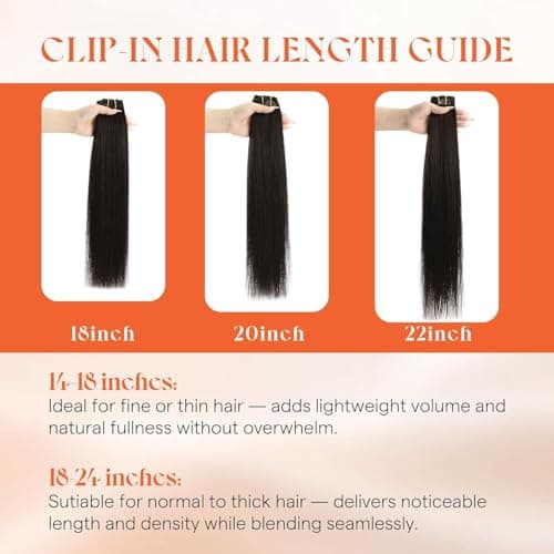 Sunny Hair Clip in Hair Extensions for Women 22inch 120g Remy Human Hair Extensions Clip in Human Hair Extensions Straight Human Hair Clip in Extensions Jet Black 7pcs — view 3