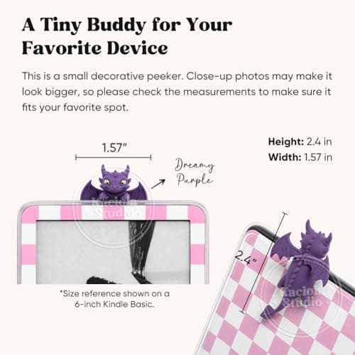 Kaciola Dragon Buddy Charm for Kindle, Sticky Peeker Charm for E-Reader Phone Tablet or Laptop, BookTok Book Accessories Bookish Gift for Book and Fantasy Lovers (Purple) — view 4