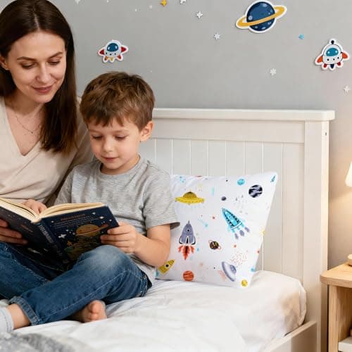 Kids Toddler Pillowcases UOMNY 2 Pack Pillow Cover Pillowslip Case Fits Pillows sizesd 13 x 18 or 12x 16 for Kids Bedding Pillow Cover Baby Pillow Cases Space White/Blue — view 2