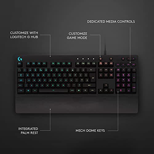 Logitech G213 Prodigy Gaming Keyboard - Wired RGB Backlit Keyboard with Mech-Dome Keys, Palm Rest, Adjustable Feet, Media Controls, USB, Compatible with Windows – Black — view 5
