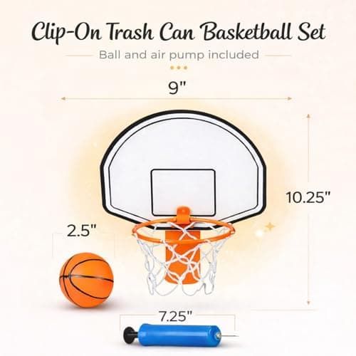 ArtCreativity Mini Basketball Hoop Trash Can Set, Includes Clip-On Hoop with Backboard, Inflatable Ball and Pump, Fun Basketball Stocking Stuffers for Kids, Office Toys for Adults, Classroom Games — view 2