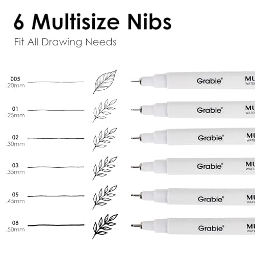Grabie Micro Fineliner Pens, 6 Black Fine Line Waterproof Drawing Pens, Assorted Point Sizes for Sketching, Illustration, Journaling, Art Supplies — view 2