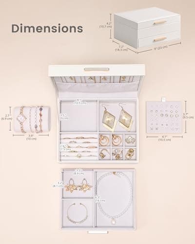 Lolalet 2-Layer Jewelry Box Organizer Holder for Women Girls Mom -Beige — view 5
