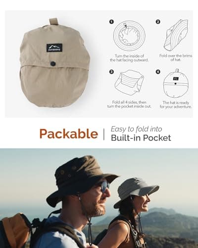 Hat Hut Mens Waterproof Bucket Rain Hat, UPF50+ Sun Hat, Wide Brim, Packable, All-Weather Outdoor Hiking Fishing Hats (CA/US, Alpha, One Size, Khaki) — view 5