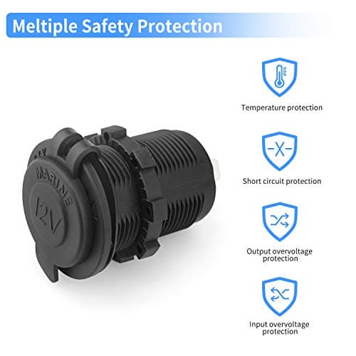 12V Car Cigarette Lighter Socket Waterproof and Dustproof plug socket for Car Truck Motobike Boats Marine ATV, with Fuse & 60cm Cable (Black-1PCS) — view 4