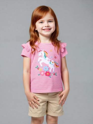 Winzik Girls Shirts Toddler Girl Short Sleeve T Shirt Kids Unicorn Tee Tops Summer Clothes 18M-7Y(5-6 Years, Unicorn Giraffe) — view 2