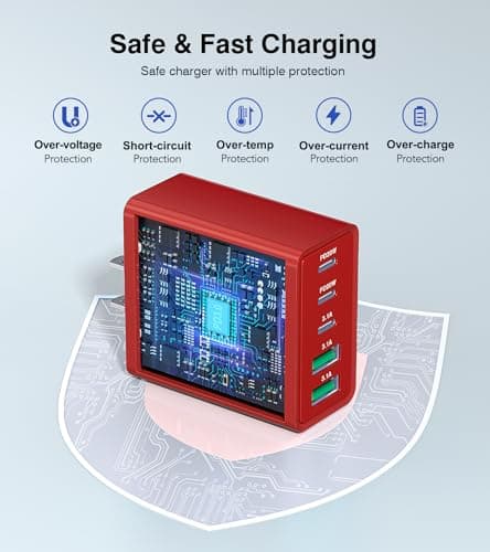 2Pack USB C Fast Charger Block,60W 5-Port Type C Wall Charger Brick,2 USB A and 3 USB C PD3.0 Multiport Charging Plug Power Adapter Brick Cube for iPhone 17/16/15/14/13,Pad Mini/Pro, GalaxyS23 S22 — view 5