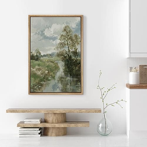 SIGNWIN Framed Canvas Print Wall Art River Through Spring Forest Field Nature Wilderness Modern Art Decorative for Living Room, Bedroom, Office - 24"x36" NATURAL — view 3