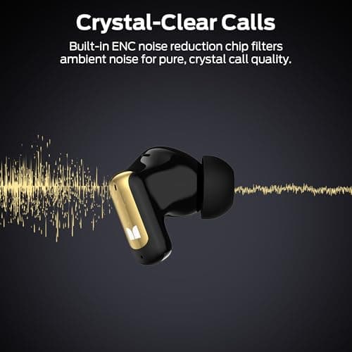 Monster N-Lite 217 Wireless Earbuds, Bluetooth 6.0 Stereo Headphones with Powerful Bass, Built-in Smart Noise Cancelling Mic for Clear Calls, Comfortable Fit, 32H Playtime, IPX5 Waterproof, Black — view 3