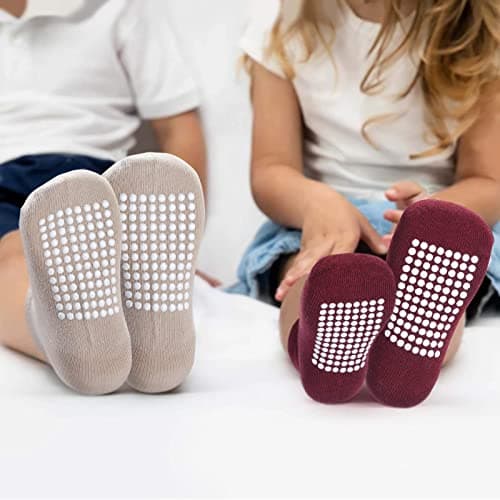 JAKIDAR 12 Pack Baby Toddler Socks Non Slip Grip Cotton Crew Socks for Boys Girls Infants Kids, Angola Red, 12-24 Months — view 4