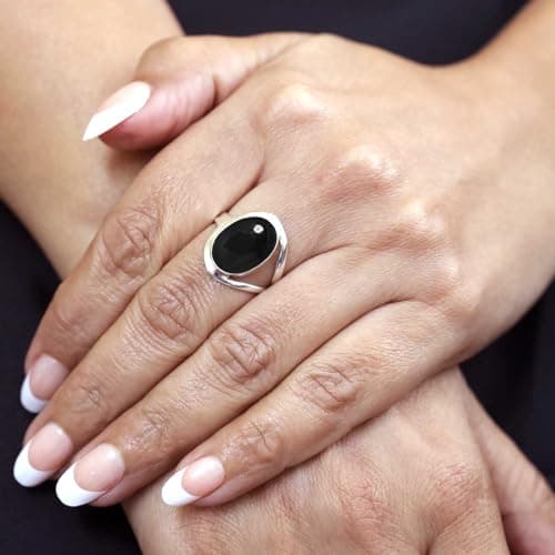 JEWELOPORIUM Black Onyx Silver Ring Size 12, 925 Sterling Silver Ring for Women, Genuine Oval Gemstone Boho Jewelry — view 2