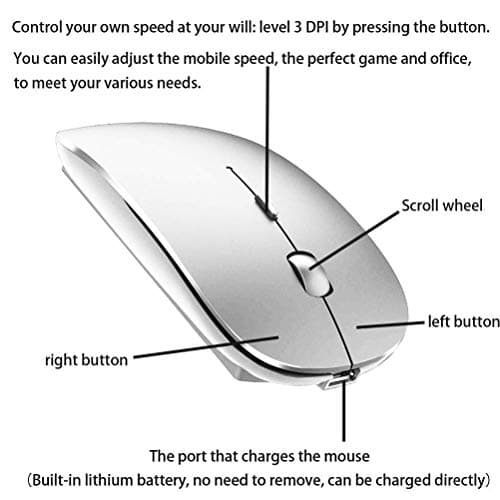 Bluetooth Wireless Mouse for Laptop mac MacBook ipad MacBook air MacBook pro pc Desktop Computer Windows Chromebook Notebook (Silver) — view 8