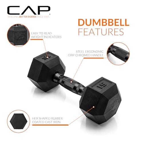CAP Barbell 15 LB Coated Hex Dumbbell Weight Pair with Black Handle