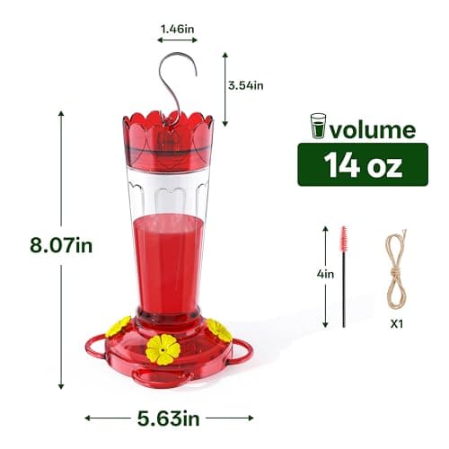 TOP XIAN Hummingbird Feeders for Outdoors, 2 Pack 14 OZ Plastic Humming Bird Feeder with Ant Moat & Bee Guard, 4 Feeding Ports and Perches, Leak-Proof Hangging Nectar Feeders, Gifts for Women, Mom — view 5