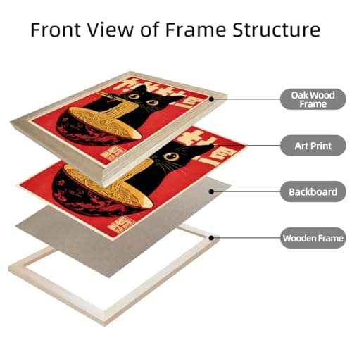 Framed Cat Ramen Print Posters Japanese Kitchen Canvas Wall Art Japandi Wall Decor Minimalist Painting Dining Room Picture Wall Decor for Home — view 2