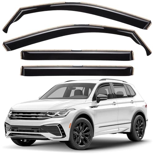 GrandWheel Co Smoke Tinted in-Channel Side Window Vent Visor Deflectors Rain Guards Compatible with Volkswagen (VW) Tiguan 2018-2024 - 4 pcs. GW0511