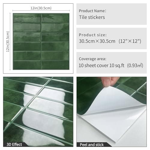 DEWOO Green Peel and Stick Backsplash Self Adhesive Wall Tiles 10-Sheet — view 5
