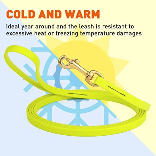 Viper K9 Biothane Working Dog Leash Waterproof Lead for Tracking Training Schutzhund Dog Sport & Search - Odor-Proof Long Line with Solid Brass Snap for Puppy Medium and Large 1/2" x 15ft SafetyYellow — view 5