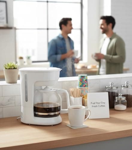 12-Cup Coffee Maker with Easy On/Off Switch, Easy Pour, Non-Drip Carafe with Removable Filter Basket,Keep Hot Plate,Clear Water Level Window Coffee Machine, Black (White) — view 7