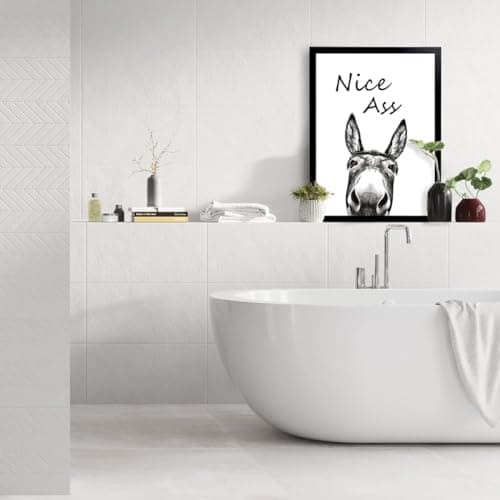 Foduuo Funny Bathroom Wall Art Decor, Black and White Donkey Wall Art, 8x10in Waterproof Canvas Framed Wall Art Animals Abstract Prints, High-end Pictures for Bedroom Kids Room
