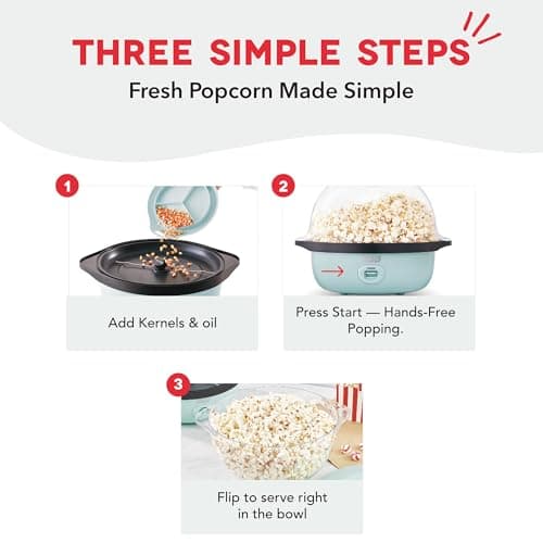 Dash SmartStore Deluxe Stirring Popcorn Maker - Hot Oil Electric Popcorn Popper with Butter-Warming Tray, Clear Serving Bowl, Storage Lid & Measuring Cup - 24 Cups, Aqua — view 3