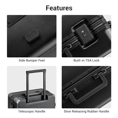LEVEL8 Zipperless Carry On Suitcase Airline Approved with Aluminum Frame, Hard Shell Luggage with Spinner Wheels, Metal Travel Luggage with Double Tsa Locks, 20 Inch, Black — view 7