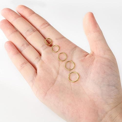 5pcs Hypoallergenic Nose Rings 20G 18G 16G 316L Surgical Steel Earrings Tragus Septum Piercing Nose Hoop Lip Rings Helix Cartilage Rook Earrings for Women Men 6/7/8/9/10mm (5PCS 20G Gold) — view 4