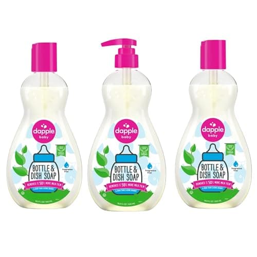 Dapple Baby Fragrance Free Bottle & Dish Soap - (3 Pack) 16.9 fl oz - Cleans Baby Bottles, Sippy Cups, Pacifiers, Breast Pumps, & More - Gently Removes Milk Film & Odors - Includes 1 Pump