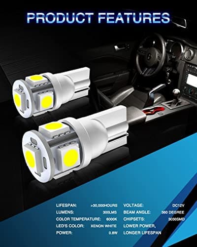Marsauto 194 LED Bulb 6000K White 168 T10 2825 W5W 5SMD Replacement Bulbs for Car Dome Map Door Courtesy Side Marker Reading Glove Box License Plate Lights (Pack of 10)(Clear Lens Side Marker) — view 3