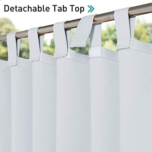 NICETOWN Outdoor Curtains for Patio,Waterproof Detachable Sticky Tab Top Thermal Insulated Blackout Outdoor Drapes for Deck/Gazebo,Set of 2,W52 x L96,Greyish White — view 2