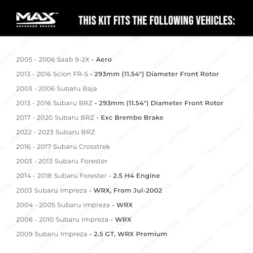 Max Advanced Brakes Front Brake Kit Compatible With 2006-2023 Subaru Forester Impreza Outback Legacy 293mm Frt Rotor Replacement Geomet Coated OE Disc Brake Rotors and Ceramic Brake Pads