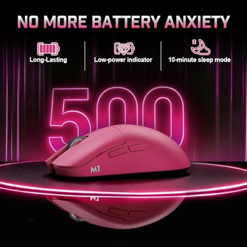 YUNZII M1 Wireless Gaming Mouse, Tri-Mode 2.4G/BT/Wired Gaming Mouse, PAW3311 Sensor 10000 DPI Rechargeable Wireless Mouse with 5 Programmable Buttons, Customizable via Software for Win & Mac (Pink) — view 5