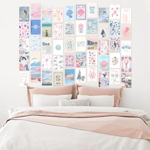 KBKBART Coastal Granddaughter Room Decor, Pink and Blue Wall Collage Kits, 50 Pcs 4x6 Inch Beachy Aesthetic Wall Art Prints Posters, Coastal Cowgirl Room Dorm Wall Decor for Teen Girls — view 3