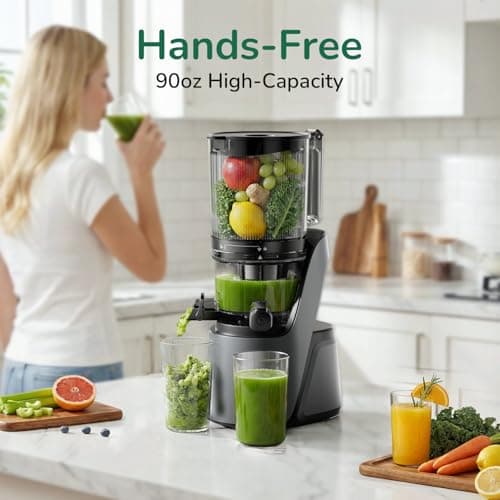Canoly C16 Cold Press Juicer, 6" Extra Wide Feed Chute, 3-IN-1 Strainers (Juice & Sorbet & Nut Milk), Powerful AC Brushless Motor, Self Precut System, Juicer Machines with BPA-Free (Space Gray) — view 3