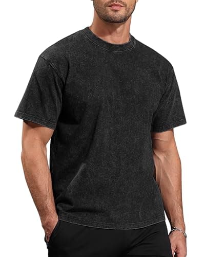 AIYINO Mens Acid Wash T-Shirt Oversized Vintage Cotton Casual for Men Black