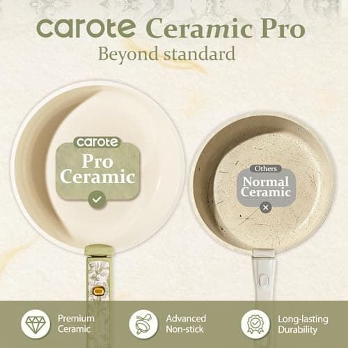 CAROTE 25-Piece Ceramic Cookware Set, Nonstick Pots and Pans Set with Detachable Handle, Non-Toxic Kitchen Cooking Set, Dishwasher & Oven Safe, Induction Compatible, PFAS Free — view 4