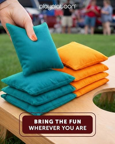 Play Platoon Weather Resistant Cornhole Bags - Set of 8 Regulation Corn Hole - Orange & Teal - Durable Duck Cloth Corn Hole for Tossing Game, Includes Tote Bag — view 2