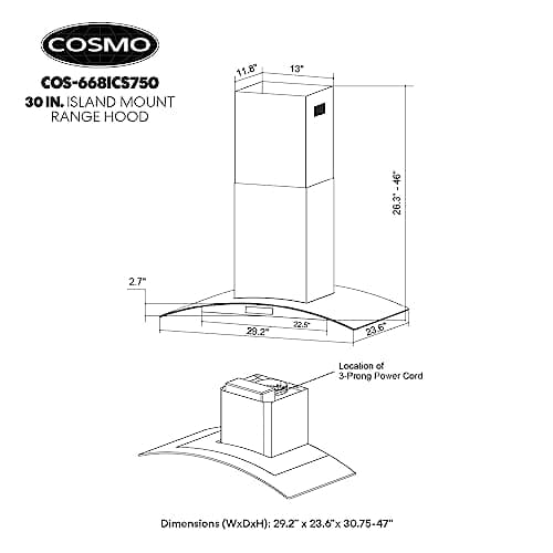 30 in. Lumin Coll 380 CFM Ducted Island Range Hood, LED, Stainless Steel — view 4