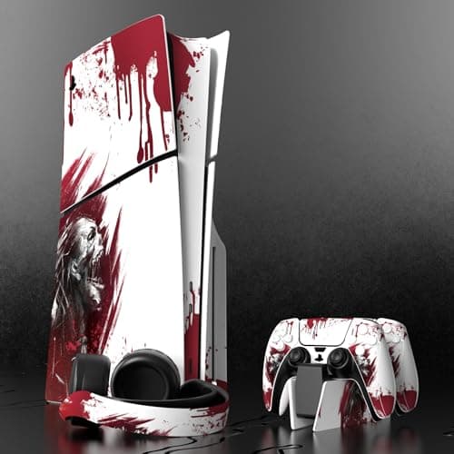 PlayVital Full Set Skin Sticker for ps5 Slim Console Disc Edition (The New Smaller Design), Vinyl Skin Decal Cover for ps5 Controller & Headset & Charging Station & Media Remote - Blood Zombie — view 4