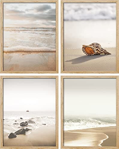 SIGNWIN Poster Bathroom Decor 11"x14"x 4, Wall Art Room Decor Multicolor for Living Room, Bedroom, Office White Minimal Beach Shore Ocean Sea Seashell Landscape Nature Wilderness Realism Landscape