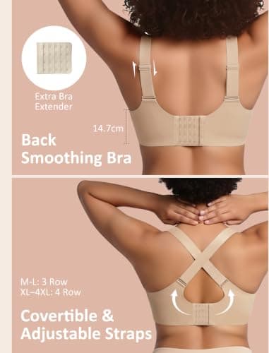 Easybunny Women Wireless Jelly Bra Plus Size Supportive Seamless Bras Full Coverage Comfort Soft Tshirt Bras with Extender Nude 3XL — view 3