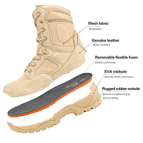 NORTIV 8 Men's Military Tactical Combat Boots Motorcycle Hiking Side Zip Work Boots RESPONSE,Size 11,Sand,RESPONSE — view 4