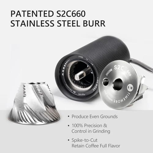 TIMEMORE Chestnut C3S Manual Coffee Grinder, Stainless Steel S2C Conical Burr Coffee Grinder, Hand Coffee Grinder, Adjustable Grind Setting for Travel/Camping/Home, Black — view 2