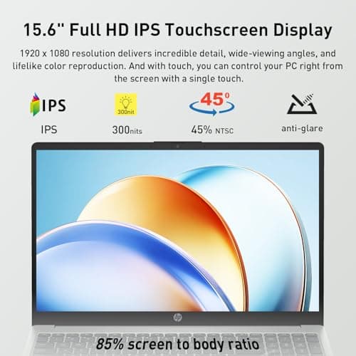 HP FHD IPS Touchscreen 15.6" Anti-Glare 300 nits Laptop, AMD Ryzen 7520U CPU, 1TB SSD, Webcam w/Shutter, AI Noise Reduction, Microsoft Copilot, Win11 Home, w/Laptop Cooler, Silver — view 2